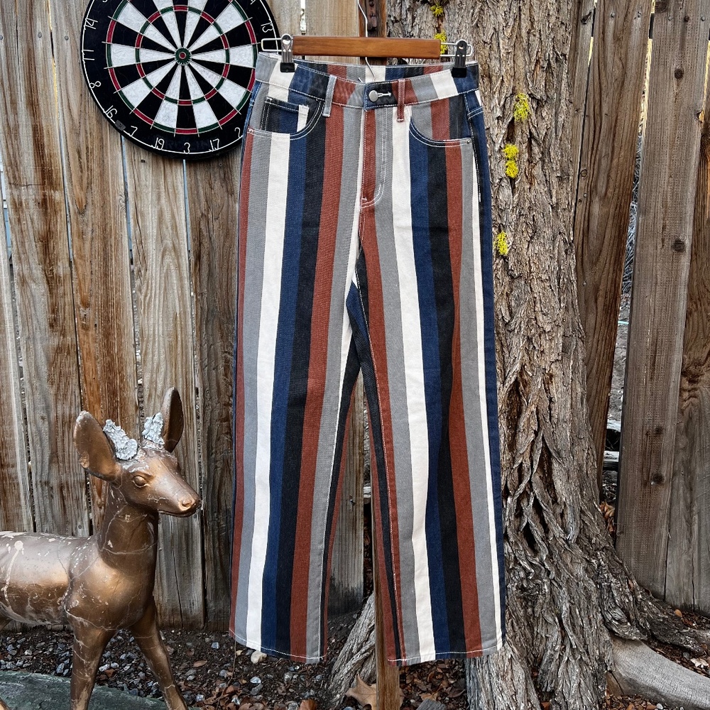 70’s Style Vertical Stripe Straight Cut Jeans.